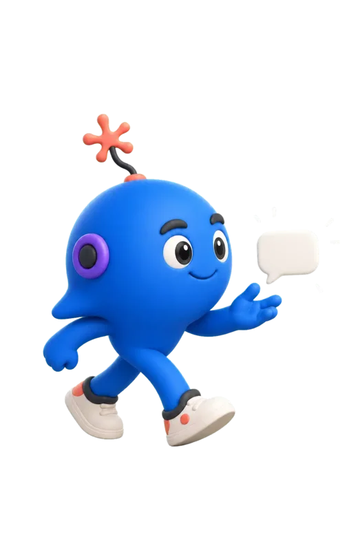 Qiu, la mascota de Qupix, acompañando un mensaje entrante